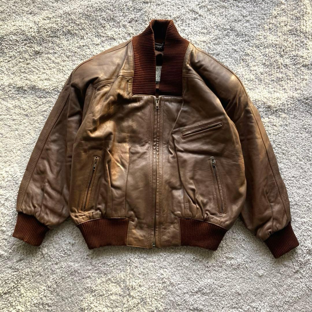o*o様 ラムレザー ボンバージャケット L フライトジャケット ショート丈 茶