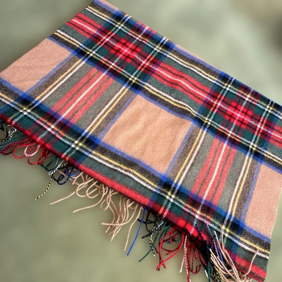 美品！TWEEDMILL カラフルチェックストール ベージュ　大判