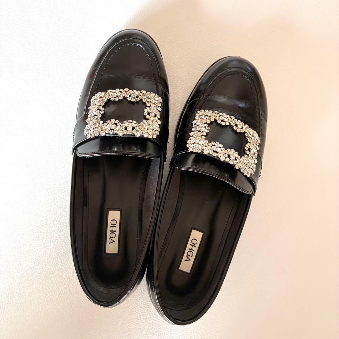 OHGA　オーガ　ビジュー付きローファー　レザー　ブラック　23cm