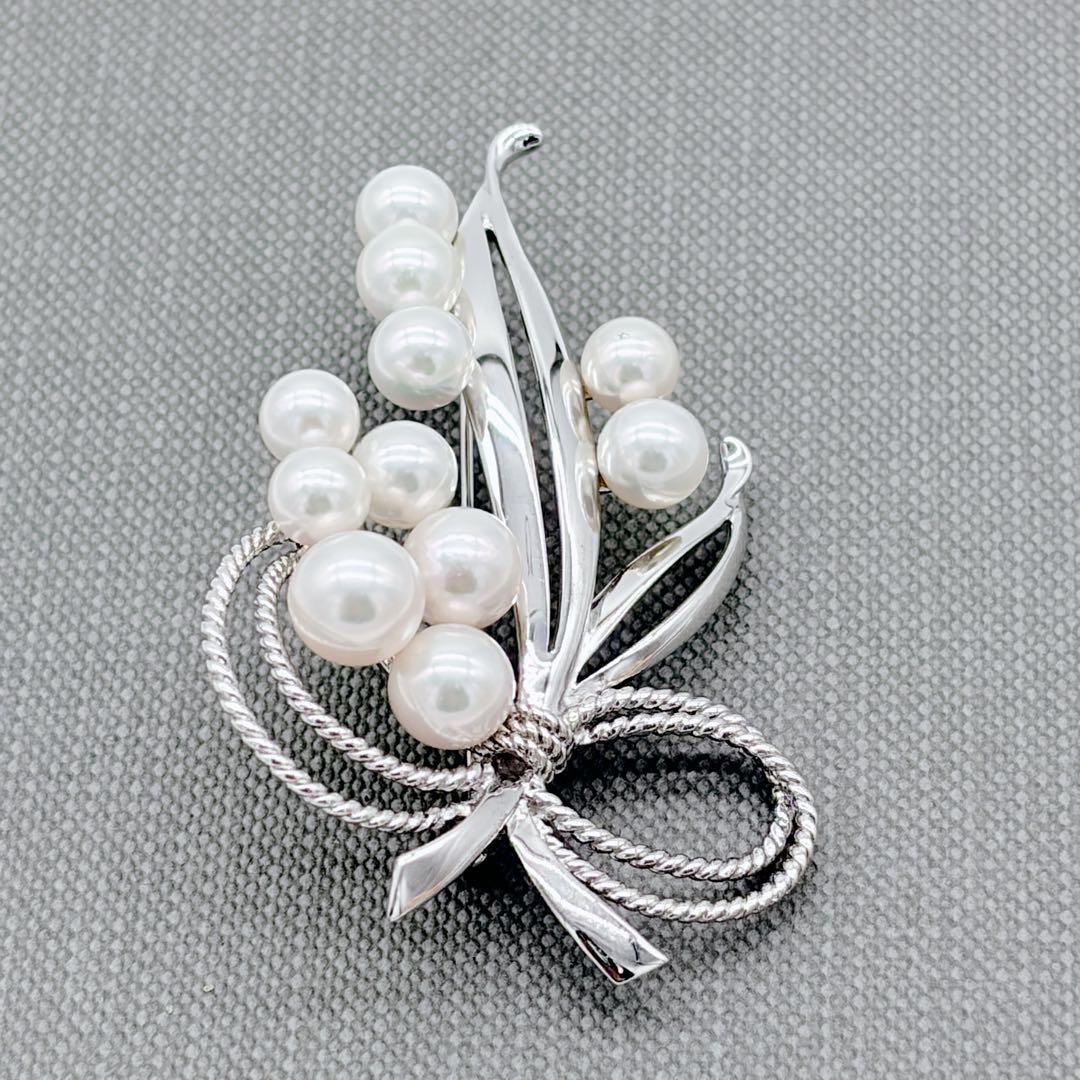 MIKIMOTO ミキモト 11Pパール ブローチ アコヤ真珠 リボン 葡萄