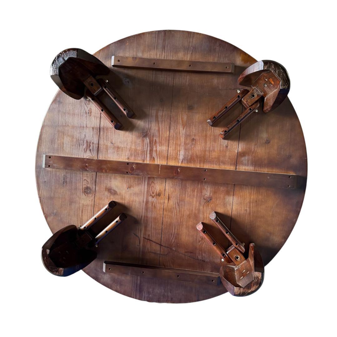 HR845 木目が素敵なレトロ　円卓　ちゃぶ台　125cm　シャビーシック