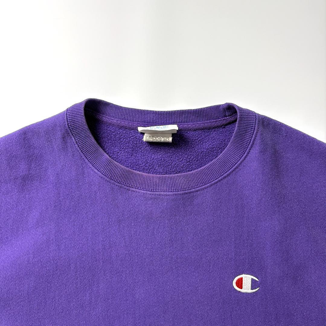 champion リバースウィーブ L パープル スウェット 無地 目あり