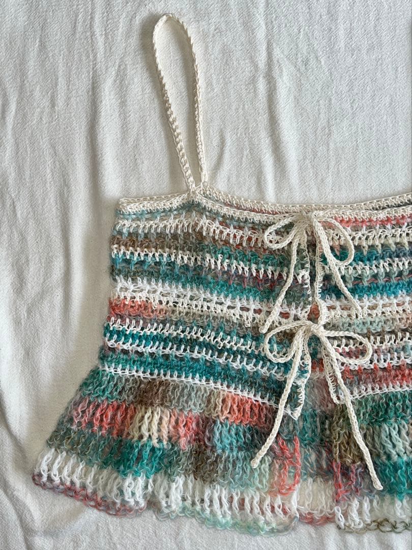 やかんさん専用　かぎ編み 前開きキャミソールとリング編み巾着バッグ