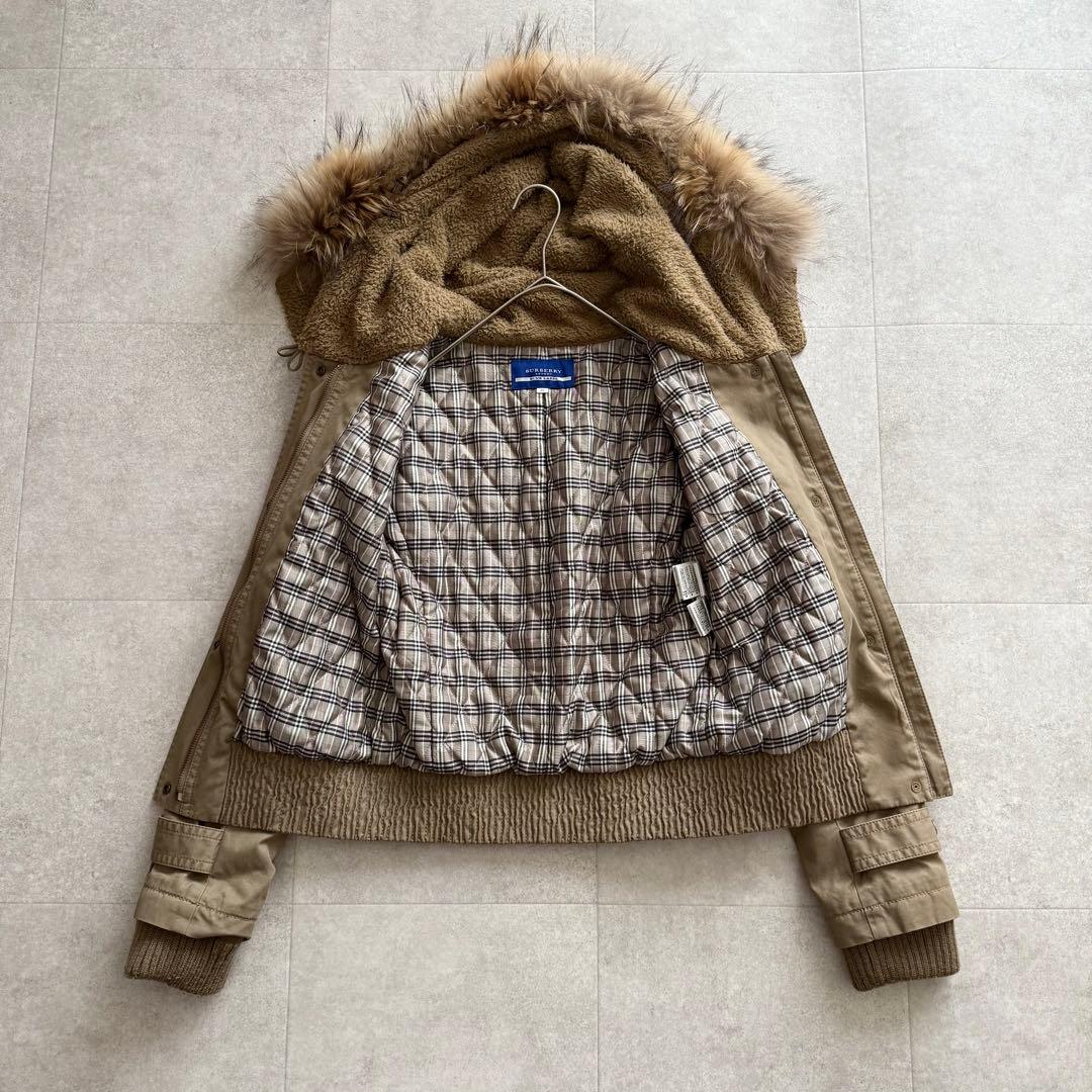 バーバリーブルーレーベル　ミリタリージャケット ノバチェック　カーキ系　38