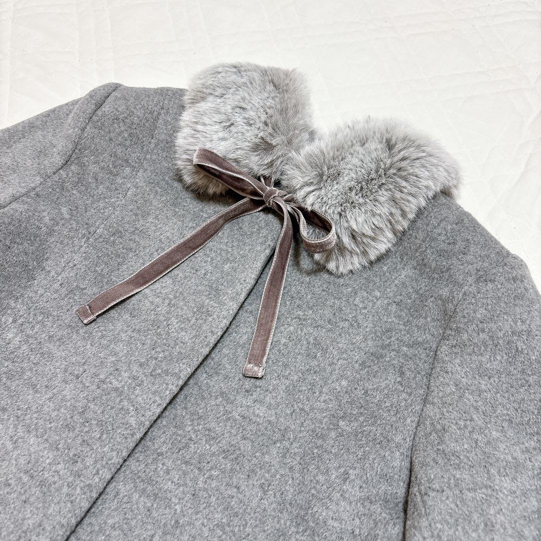 ファミリア ウールコート つけ襟 ファー ライトグレー 上質 高級 日本製