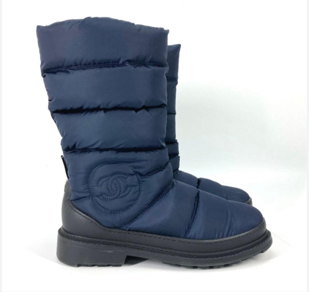 シャネル ブラック スノーブーツ ココマーク 希少　ネイビー　37