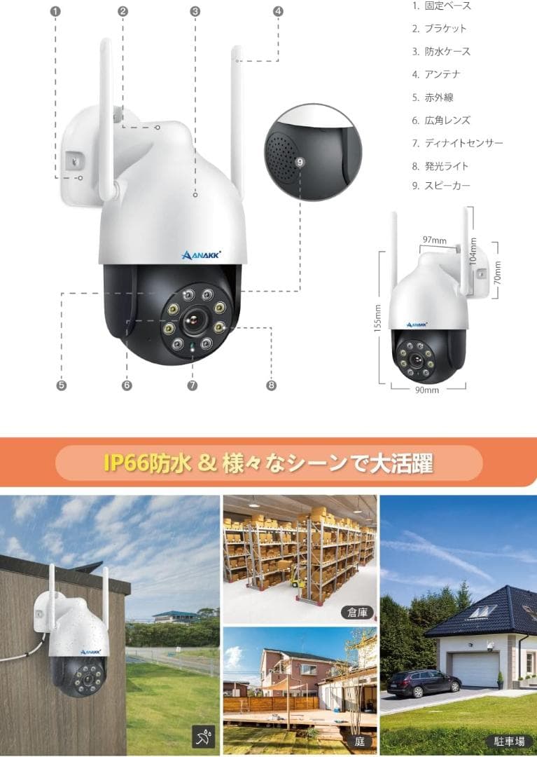 500万画素対応・360°全方位監視・夜間カラー撮影 防犯カメラ2台セット