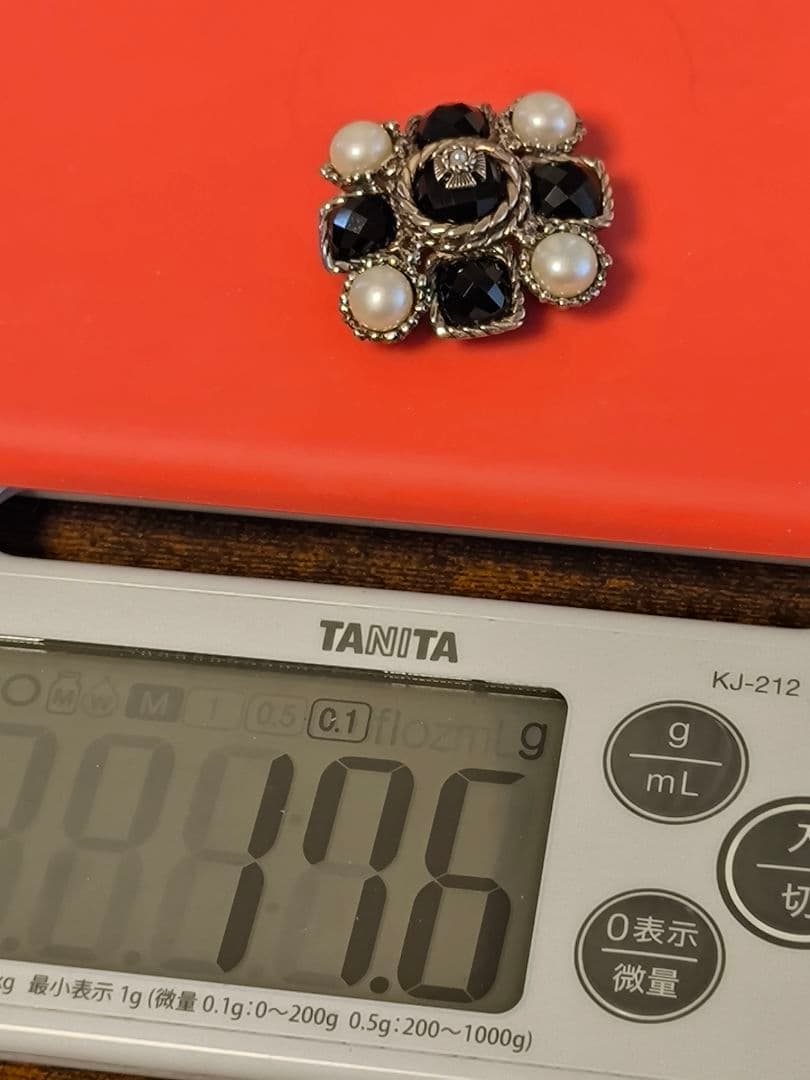 碌山 ロクザン ヴィンテージ オニキス パール シルバーブローチ 925