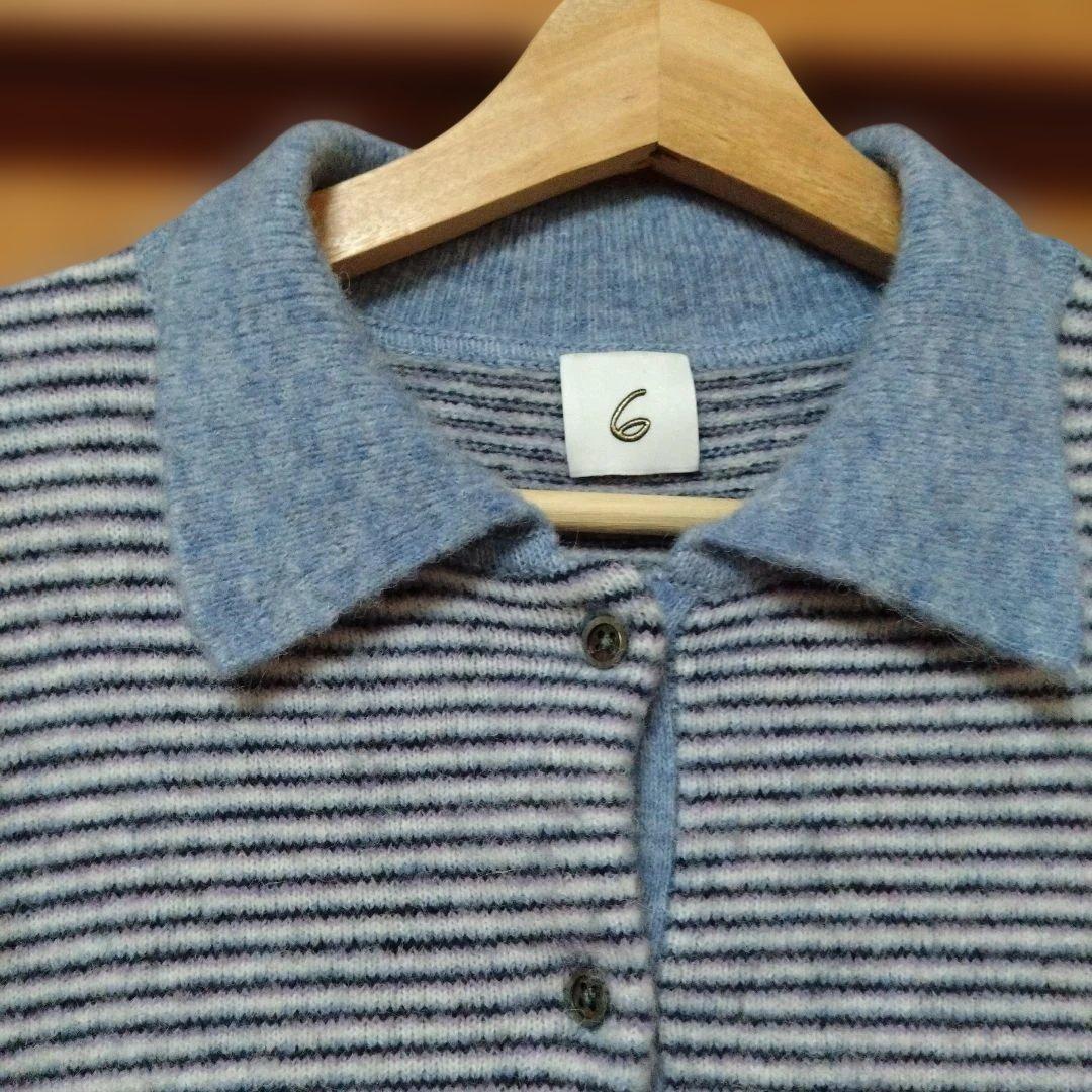 ＜6(ROKU)＞アルパカウールナイロン ポロニット ブルー