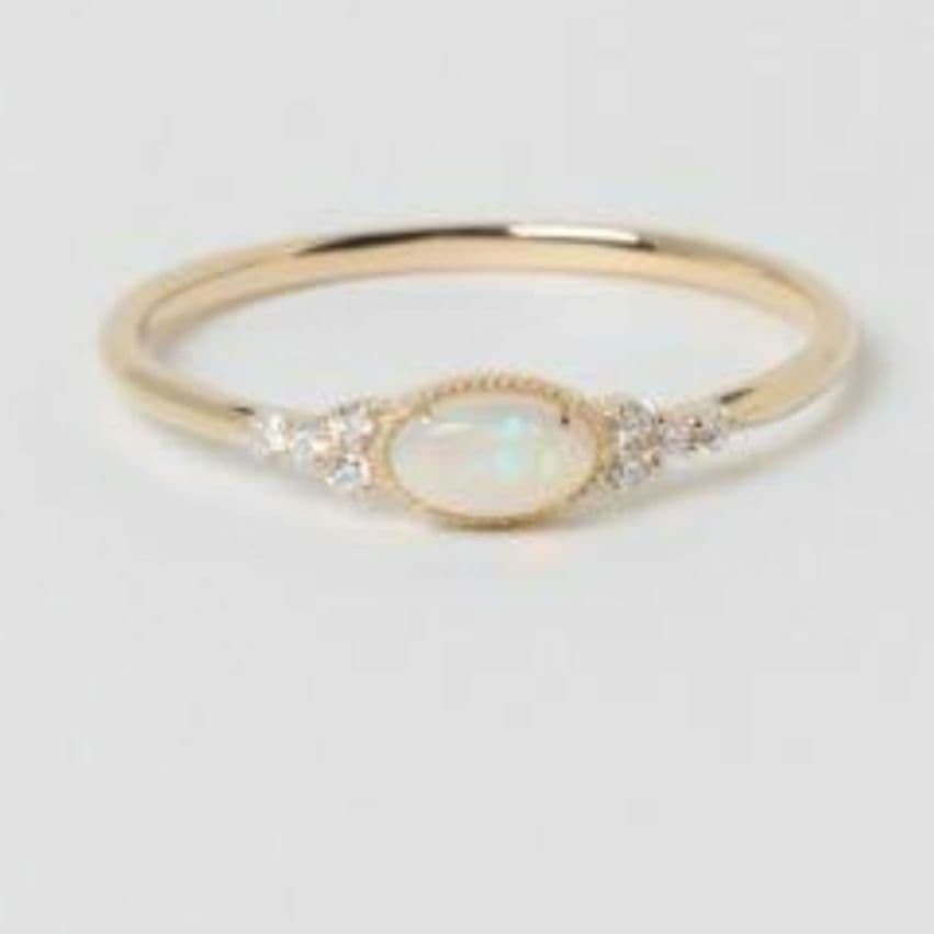 アガット K10 ダイヤモンド オパール リング 13号 遊色 オーロラ 美品