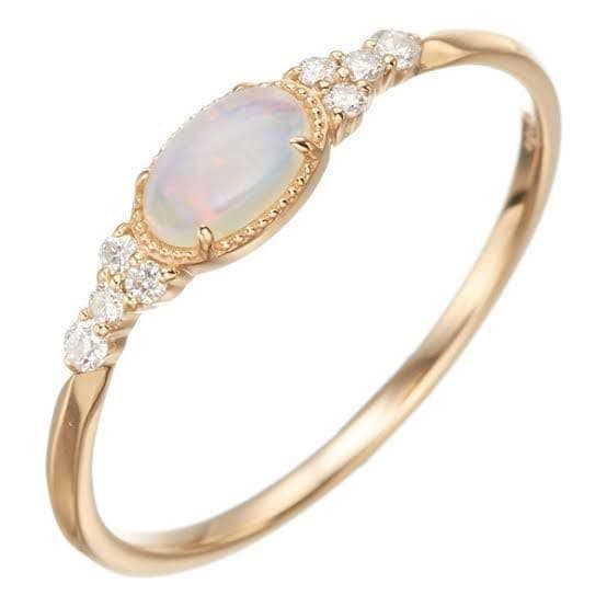 アガット K10 ダイヤモンド オパール リング 13号 遊色 オーロラ 美品