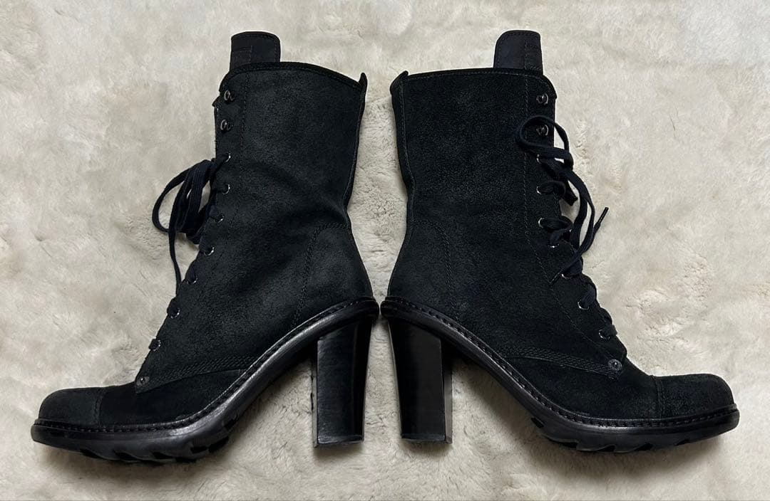 PRADA/レースアップブーツ/size40.5/黒/スエード/サイドジップ