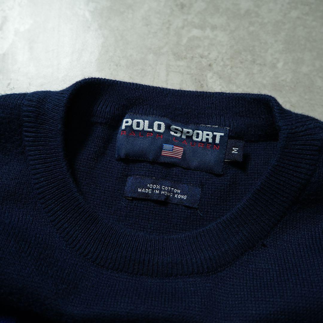 当時モノ 90s POLO SPORT ニット 星条旗 香港製 ネイビー