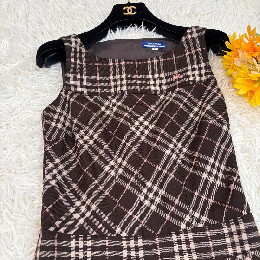 極美品　バーバリーブルーレーベル　ワンピ　ノバチェック　プリーツ　ノースリーブ