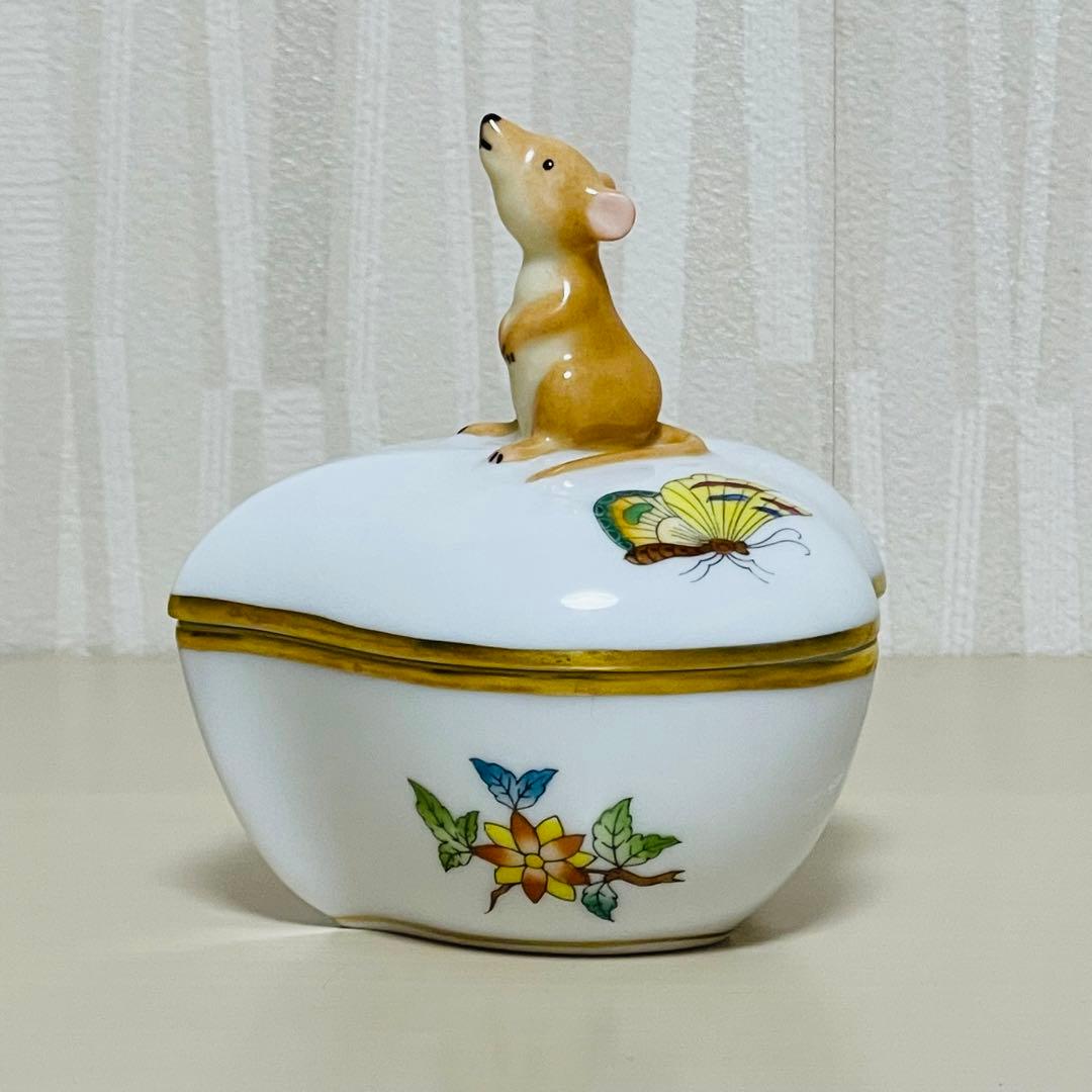 Herend ヘレンド ヴィクトリアプレーン 干支 小筺 子 ねずみ 小物入れ