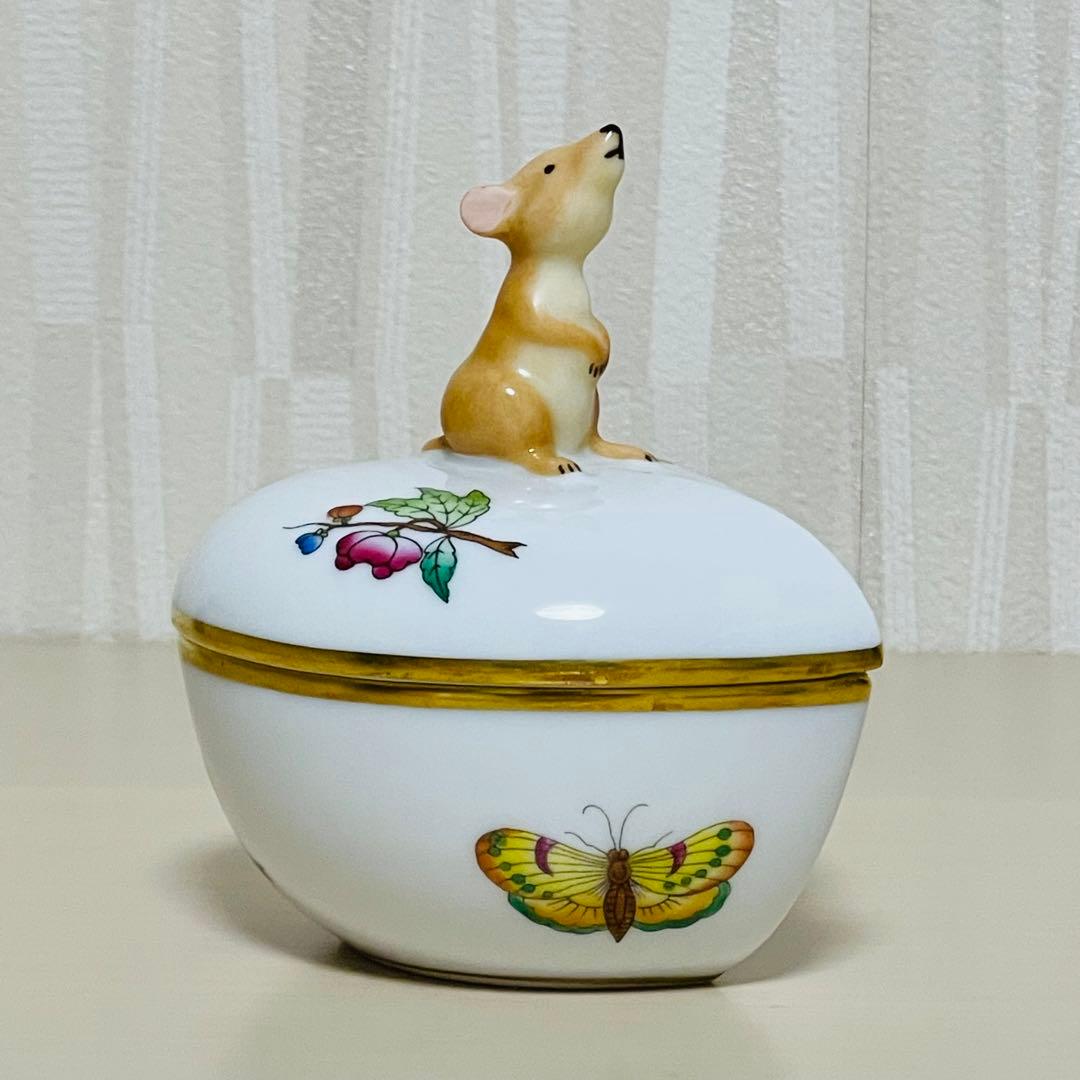 Herend ヘレンド ヴィクトリアプレーン 干支 小筺 子 ねずみ 小物入れ