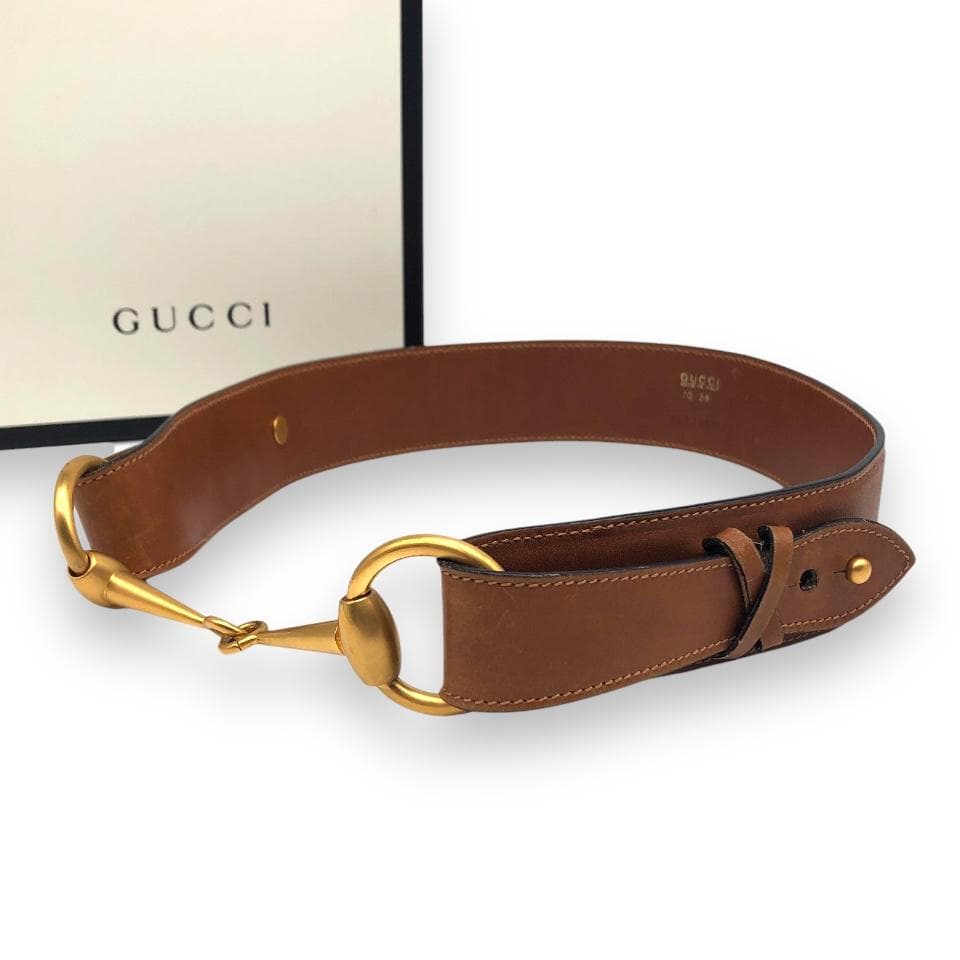 【美品】GUCCI グッチ ホースビット ベルト ゴールド ブラウン イタリア.