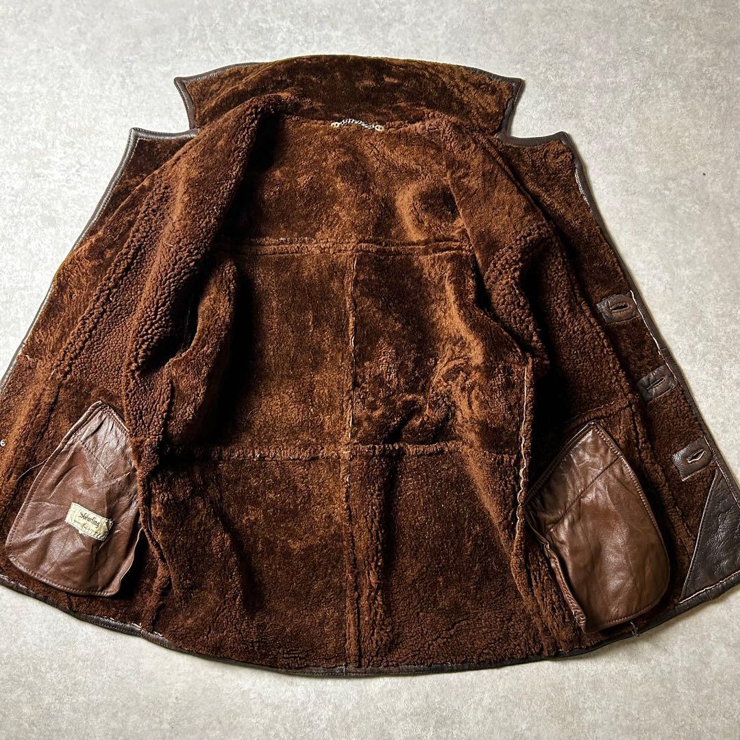 極暖】vintage ムートンボアギャングコート ラムスキン シープ レザー茶芯