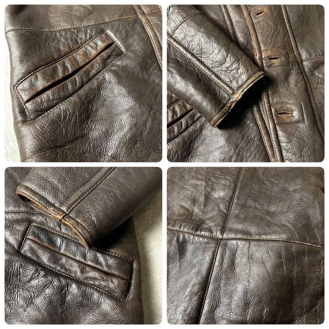 極暖】vintage ムートンボアギャングコート ラムスキン シープ レザー茶芯