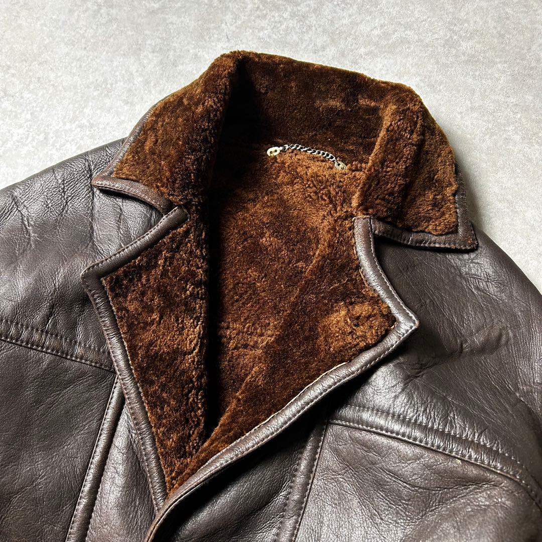 極暖】vintage ムートンボアギャングコート ラムスキン シープ レザー茶芯