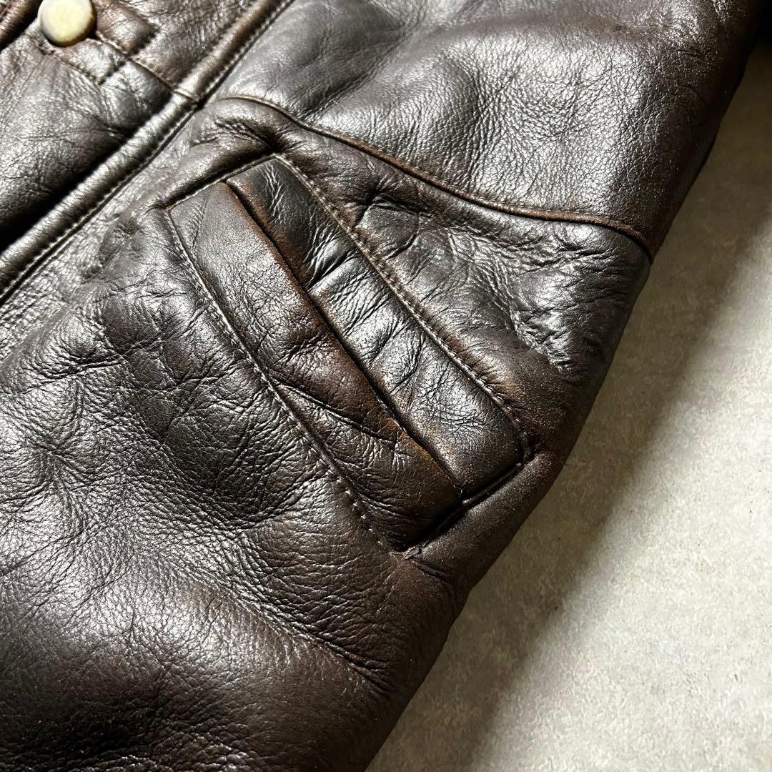 極暖】vintage ムートンボアギャングコート ラムスキン シープ レザー茶芯