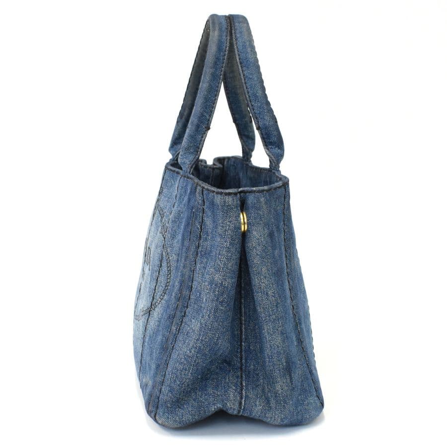 [美品]PRADA プラダ ミニカナパ ハンドバッグ トート デニムキャンバス