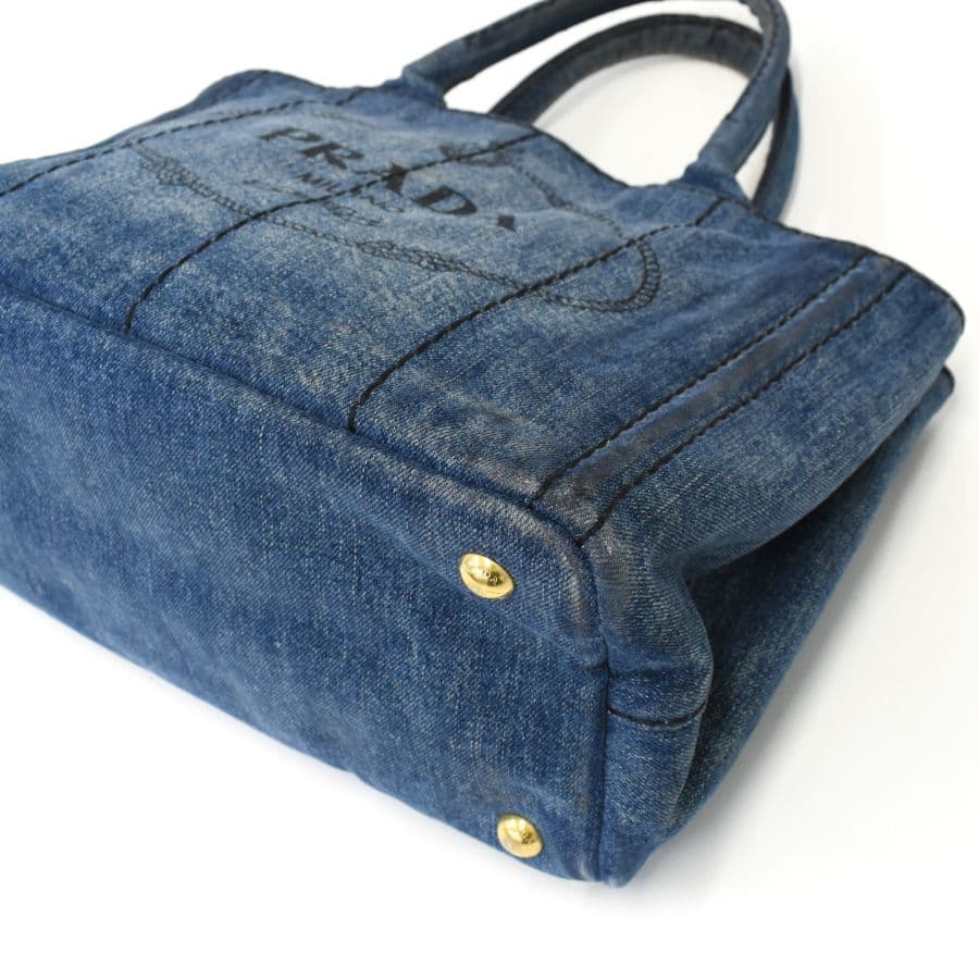 [美品]PRADA プラダ ミニカナパ ハンドバッグ トート デニムキャンバス