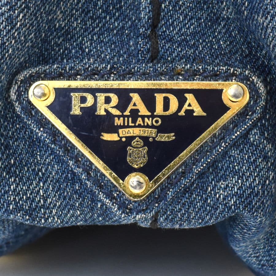 [美品]PRADA プラダ ミニカナパ ハンドバッグ トート デニムキャンバス