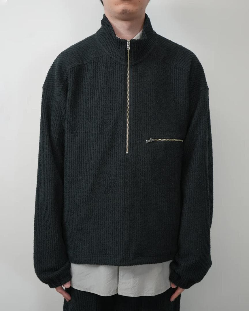 トップス ANCELLM CUT STRIPE HALF ZIP BLACK1