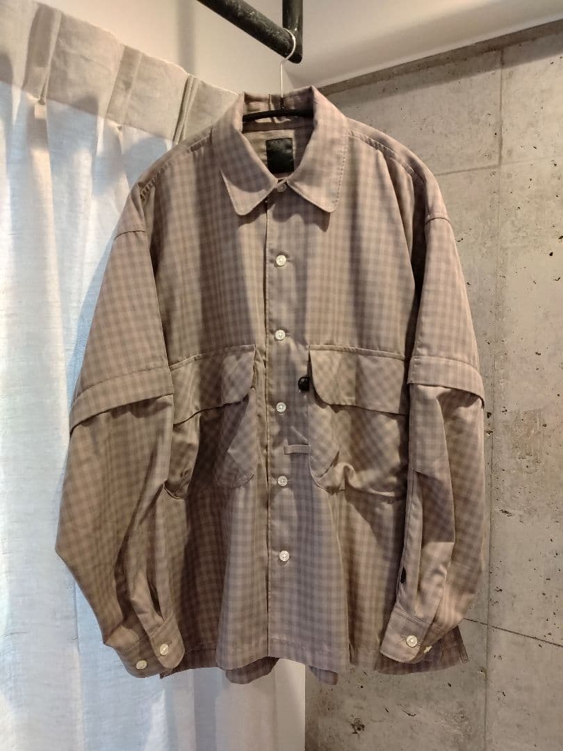 DAIWA PIER39 チェック オープンカラーシャツ グレージュ