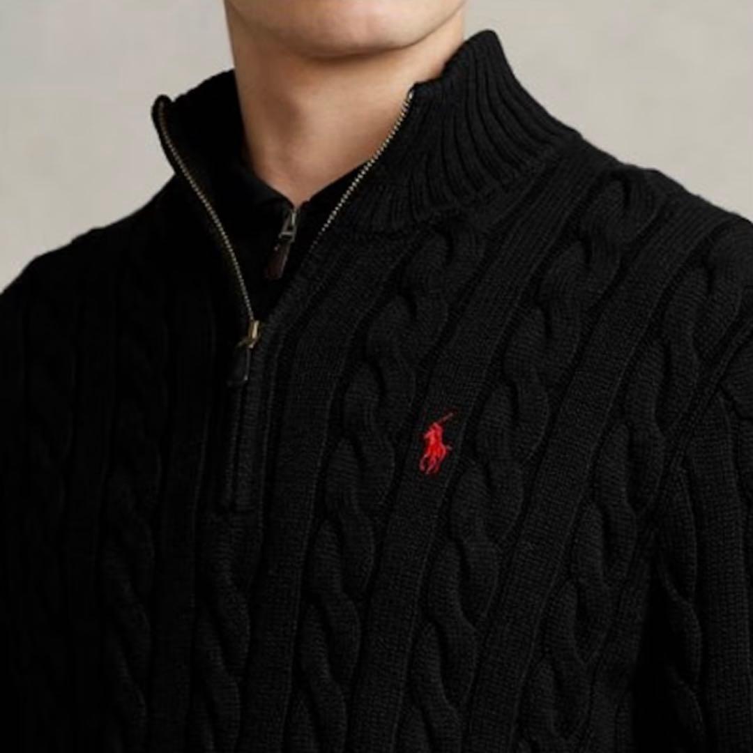 新品未使用 ポロラルフローレン ハーフジップ ケーブルニット M 黒 ブラック