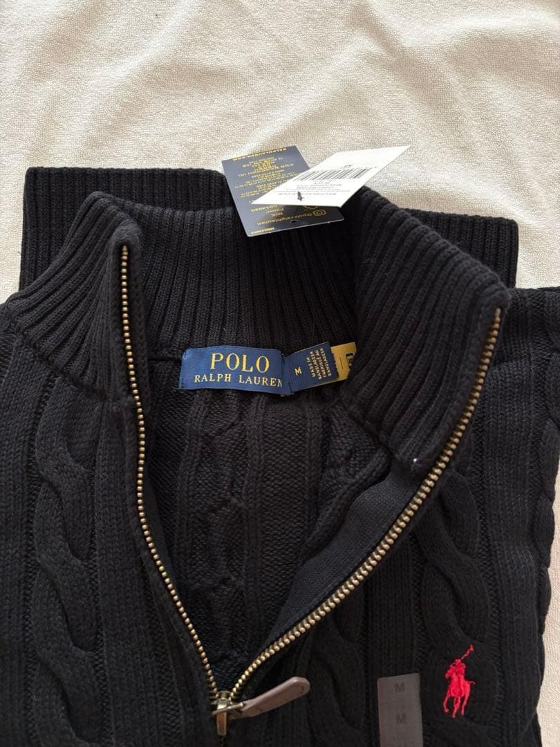 新品未使用 ポロラルフローレン ハーフジップ ケーブルニット M 黒 ブラック
