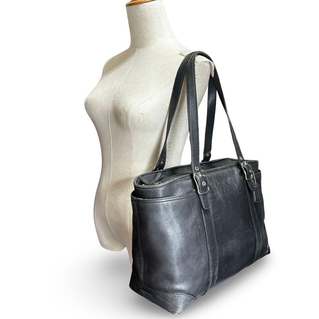 【ヴィンテージ】コーチ　トートバッグ　ビジネス　オールレザー　黒　肩掛け　大容量