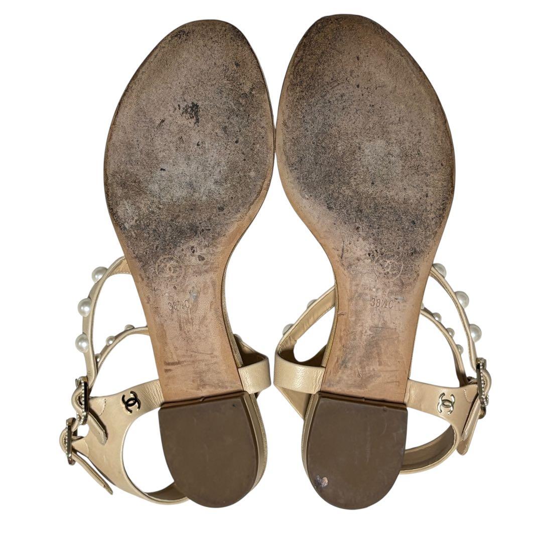 CHANEL シャネル ココマーク パール サンダル 38 1/2