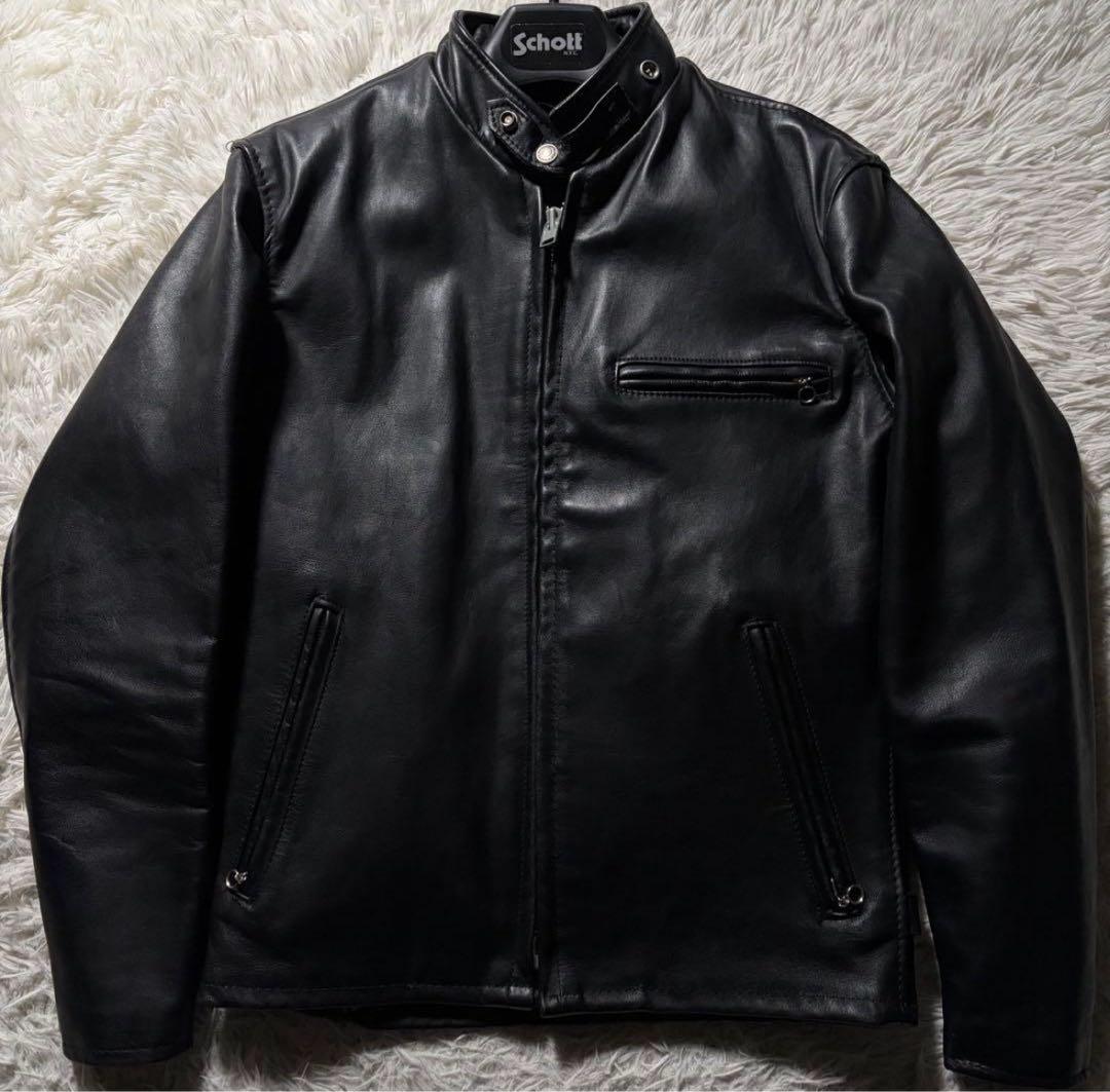 【美品】schott シングルライダースジャケット 641 黒 米国製 本革