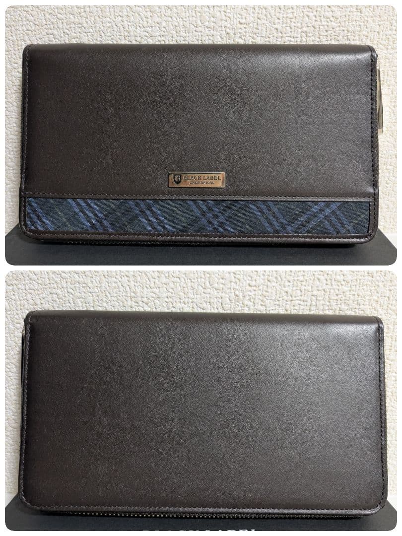 美品★ブラックレーベルクレストブリッジ チェック ラウンドジップ 長財布