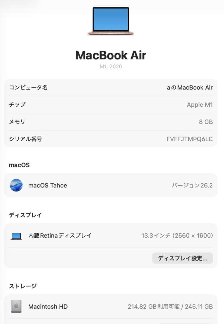 Apple MacBook Air M1チップ 8GB 256GB 13インチ