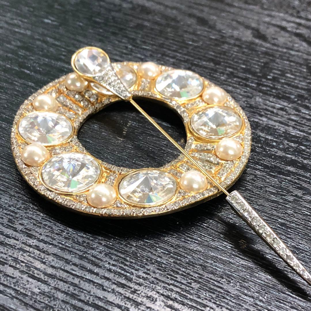 希少 VALENTINO バレンチノ 特大 ラインストーン パール ブローチ