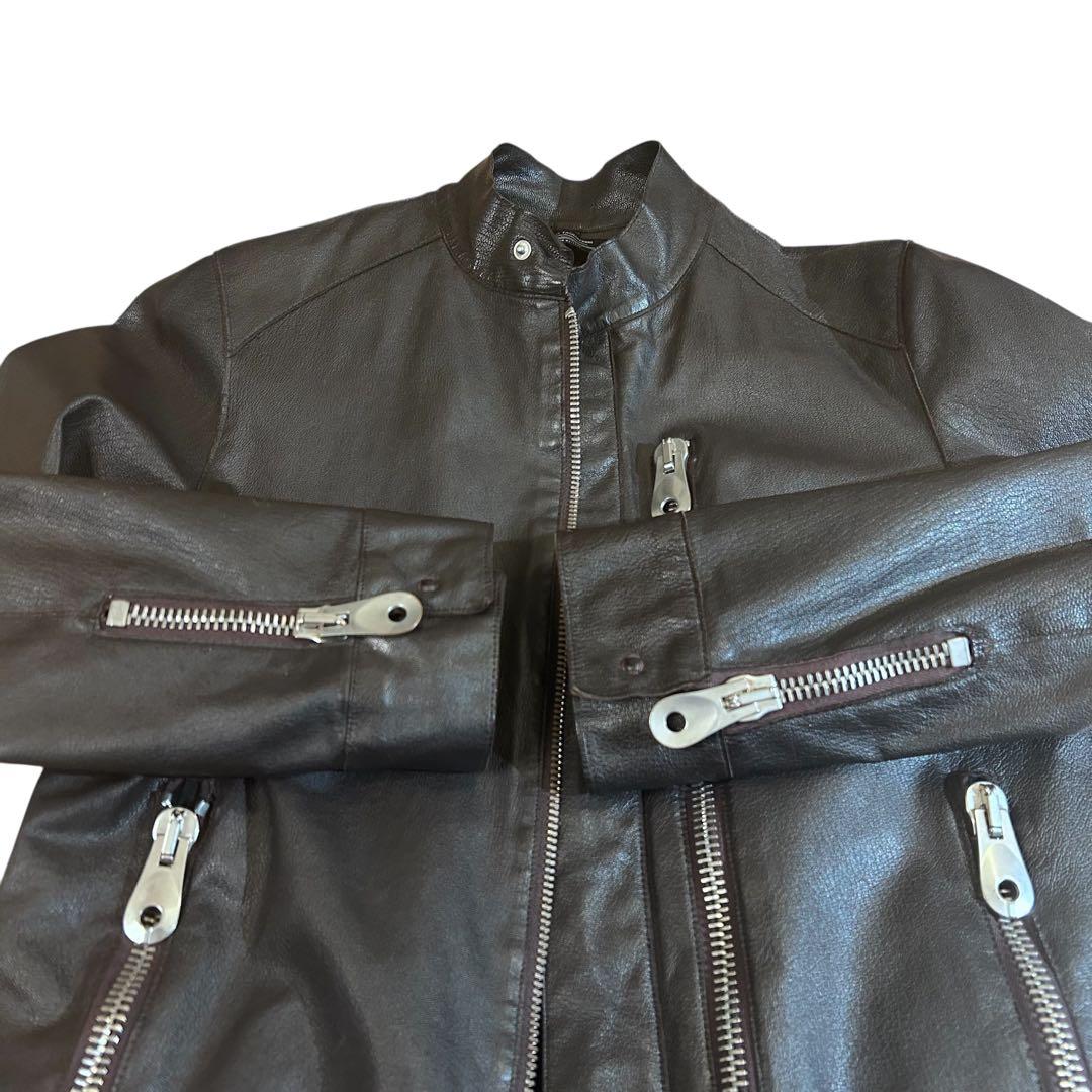 美品 マルコタリアフェリ 伊製 44 変形多連ジップ レザージャケット 焦茶 a