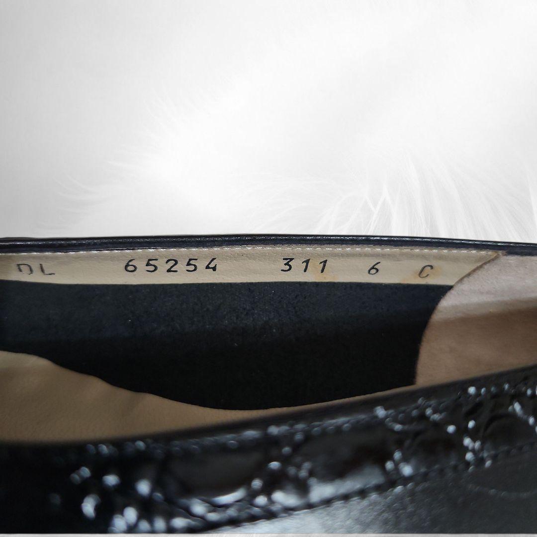 【新品】フェラガモ フラットパンプス ヴァラリボンブラック型押し6C 23cm