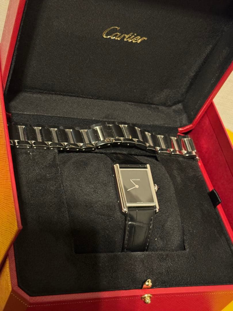 純正　ステンレスベルト付❗️タンク マスト ドゥ カルティエ ウォッチ　ブラック