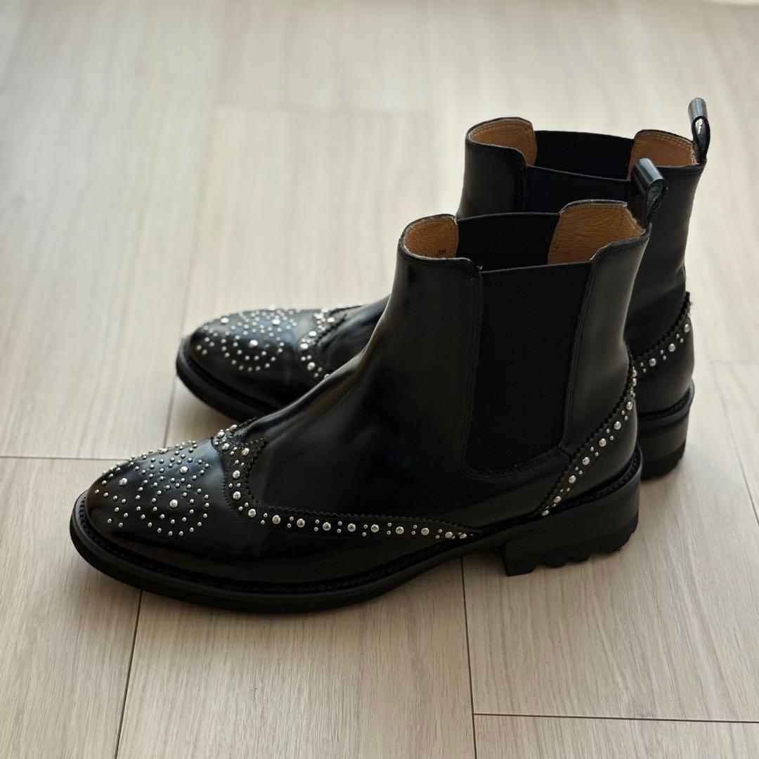 アルテサノス　スペイン　スタッズサイドゴアブーツ　黒　38