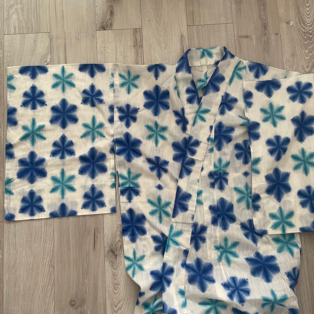 雪花絞り　浴衣　ブルー系