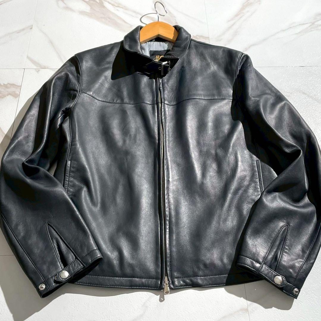 【美品】チンクワンタ レザージャケット 羊革 ネイビー ストライプ シングル