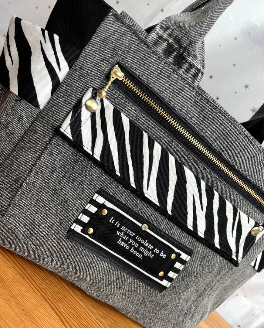 グレーデニムリメイクバッグ（L）No.799☆ハンドバッグ　マザーズバッグ