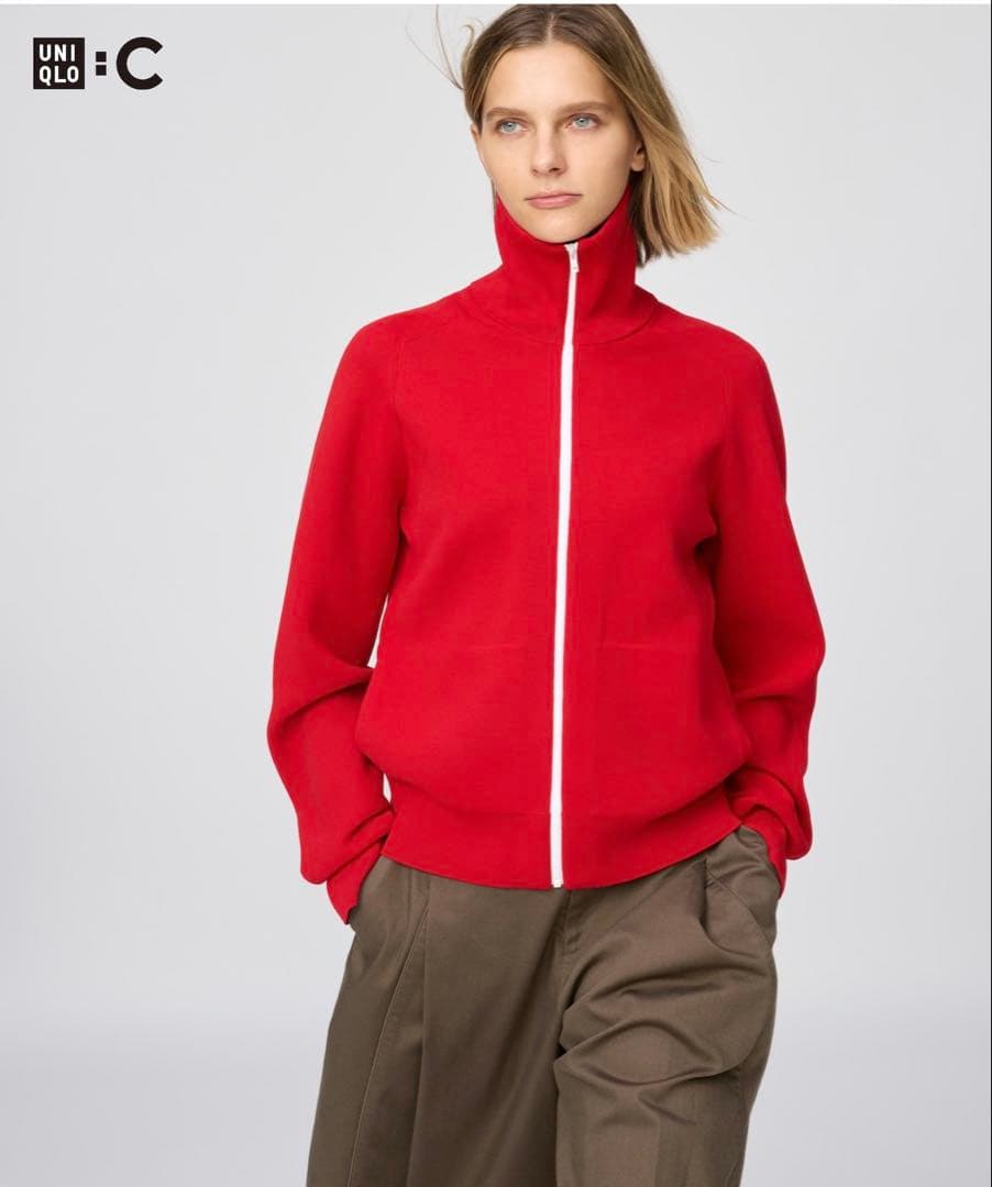 UNIQLO ミラノリブフルジップカーディガン　レッド　M