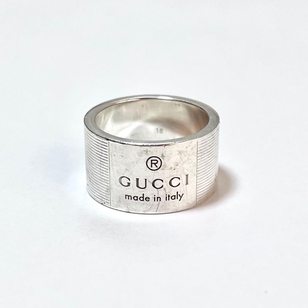 【GUCCI】ロゴ ワイドリング SV925 シルバー 指輪 17号〜18号