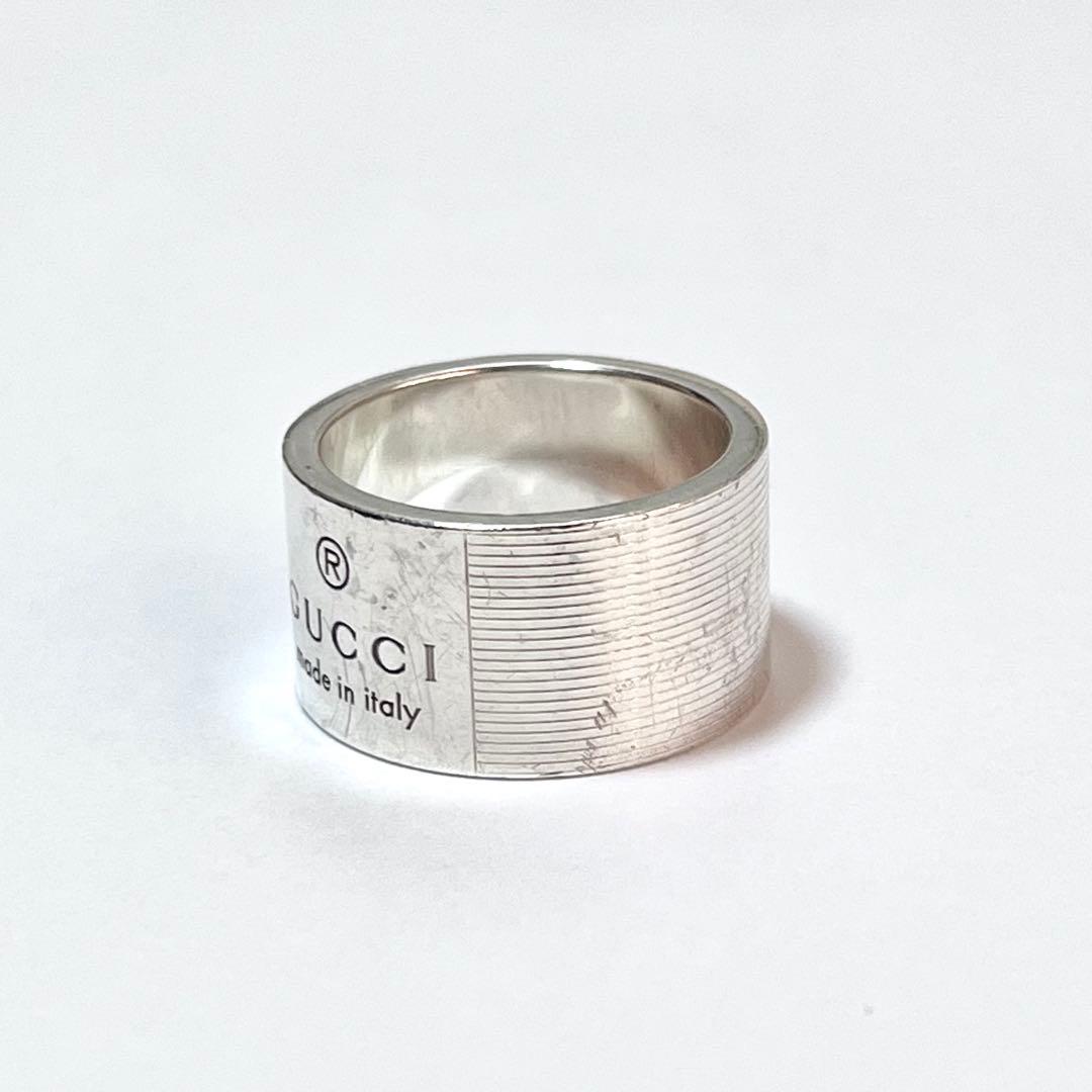 【GUCCI】ロゴ ワイドリング SV925 シルバー 指輪 17号〜18号