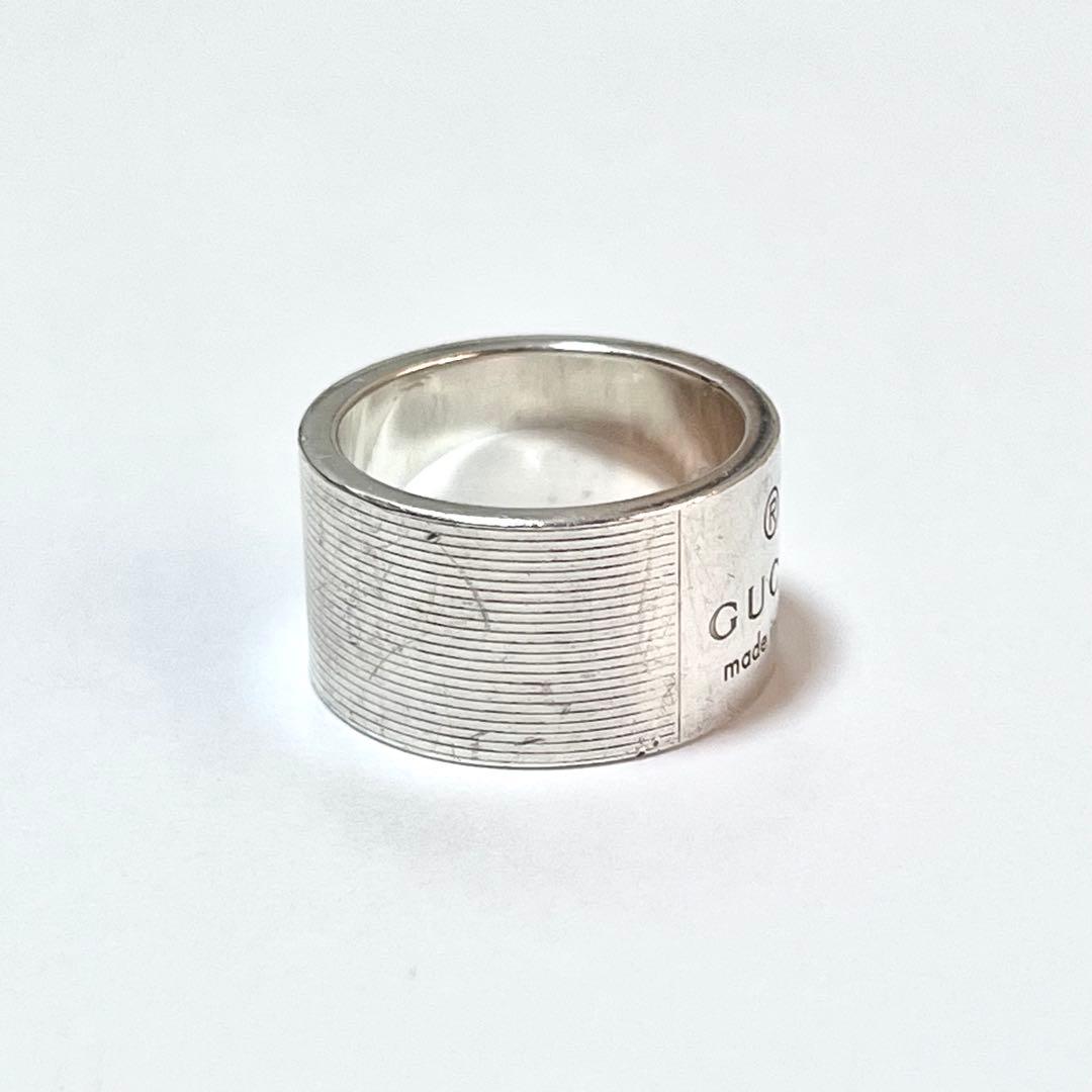 【GUCCI】ロゴ ワイドリング SV925 シルバー 指輪 17号〜18号