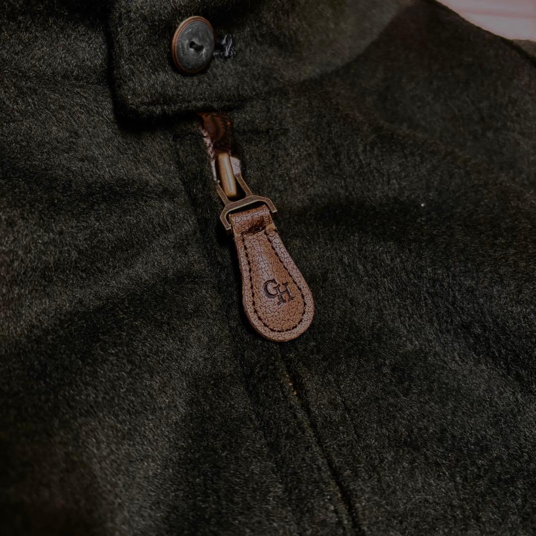 90s ウール　ハリントンジャケット　短丈　ブラック　グリーン　古着 レーヨン混